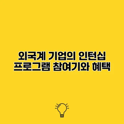 외국계 기업의 인턴십 프로그램 참여기와 혜택